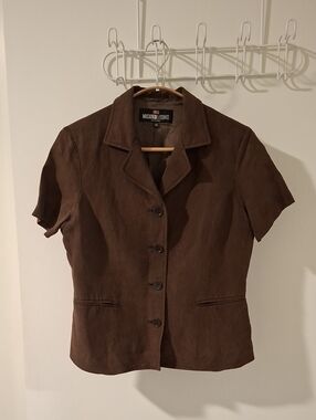 Michiko London Silk & Linen Chocolate Brown Short-sleeve Blazer (Size EU 38)